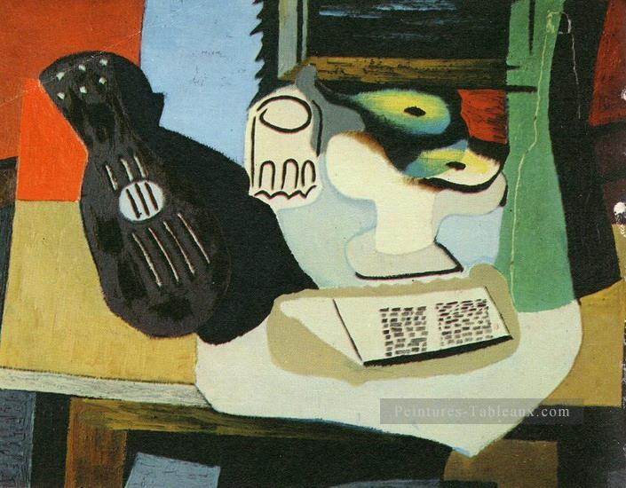 Guitare verre et compotier avec fruits 1924 Cubisme Peintures à l'huile